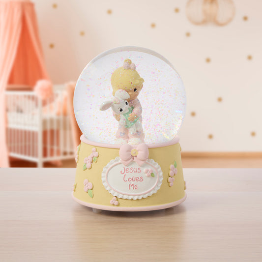 Jesus Loves Me Baby Girl With Bunny Snow Globe