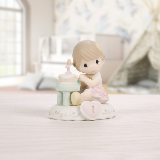 Growing In Grace, Age 1, Brunette Girl Figurine