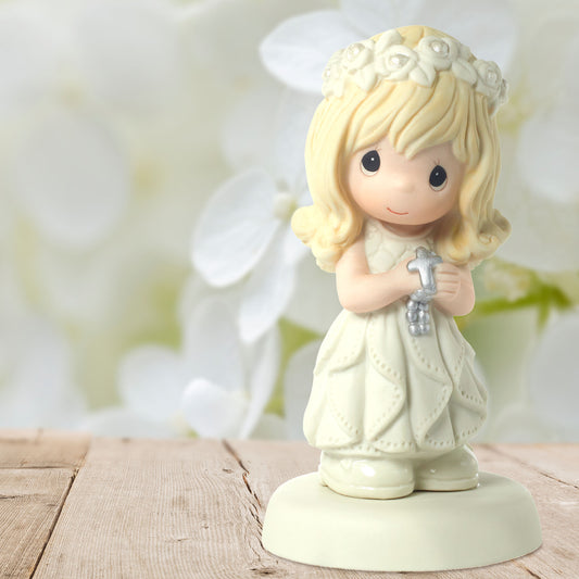 May His Light Shine In Your Heart Today And Always, Bisque Porcelain Figurine, Girl, Blonde
