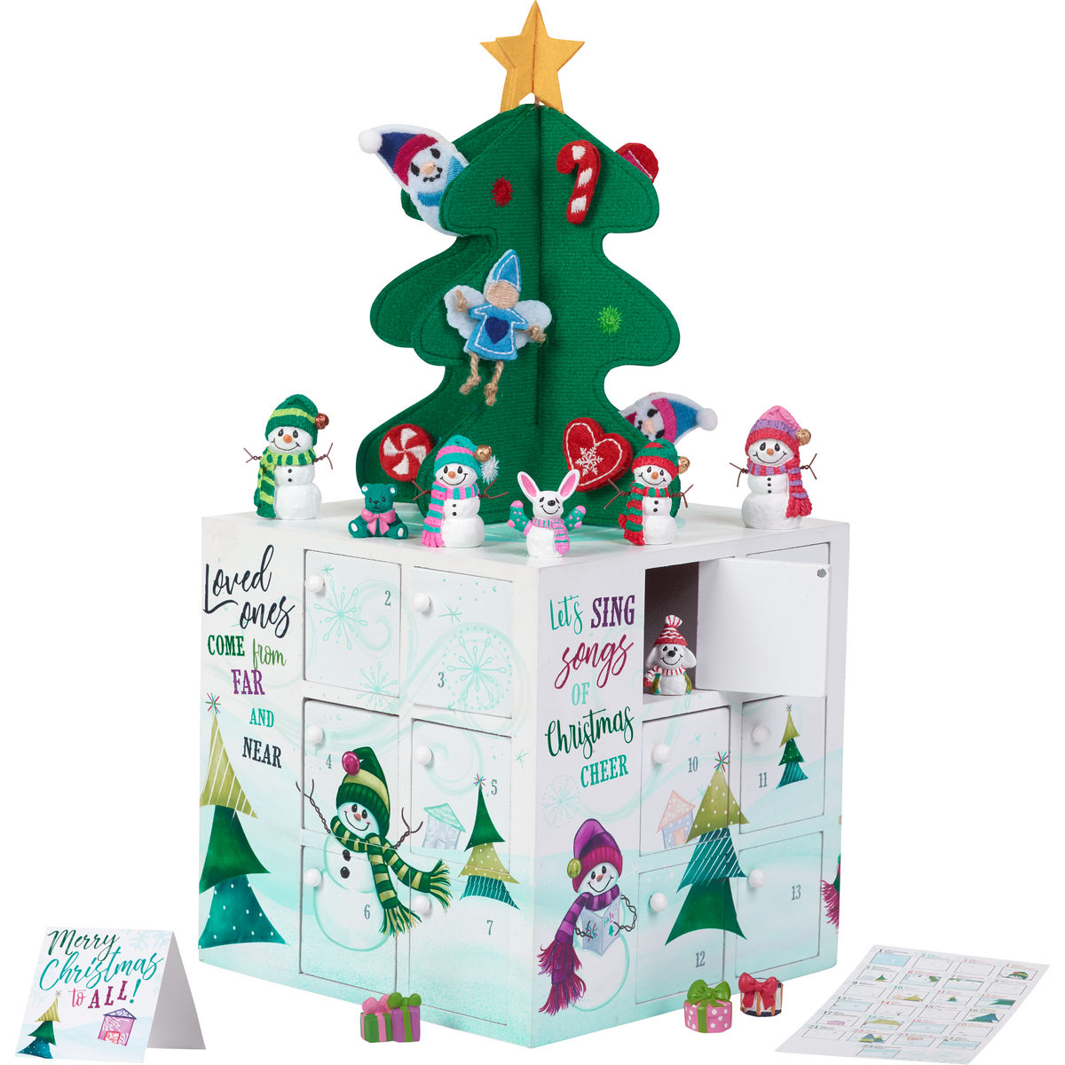 Snowman Advent Calendar Set of 33, Wood/Resin/Fabric
