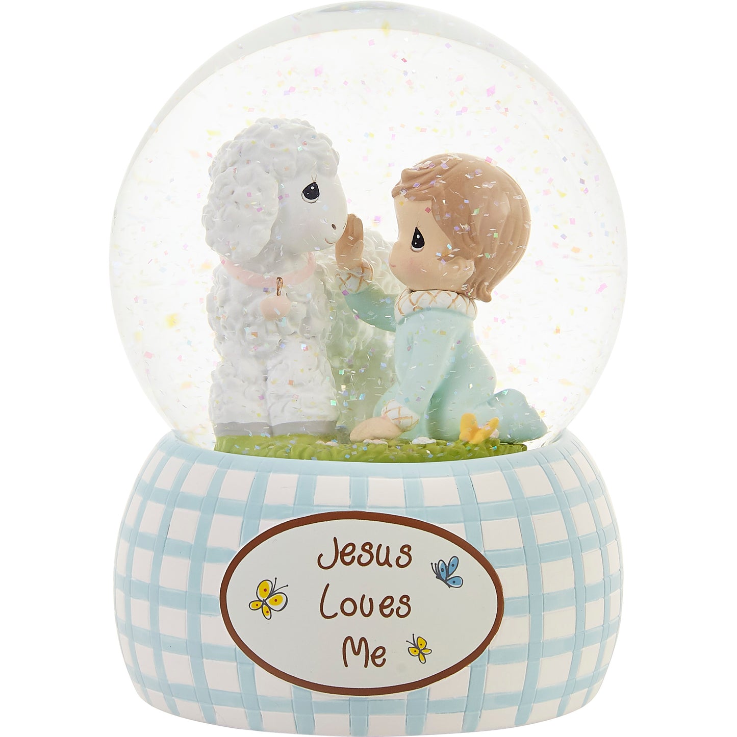 Jesus Loves Me Baby Boy Baptism Snow Globe