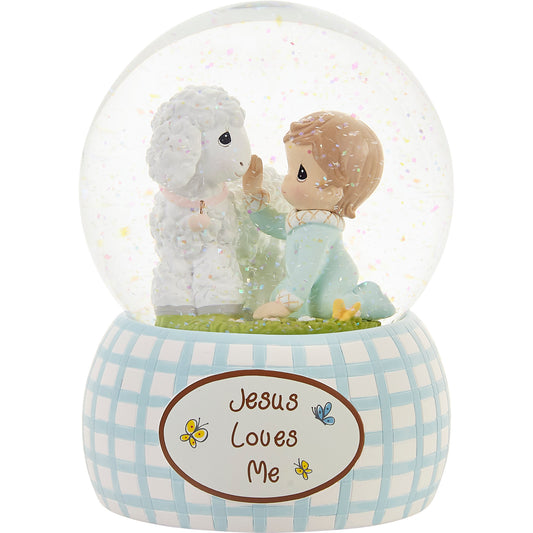 Jesus Loves Me Baby Boy Baptism Snow Globe