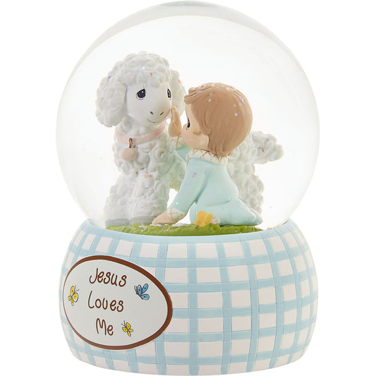 Jesus Loves Me Baby Boy Baptism Snow Globe