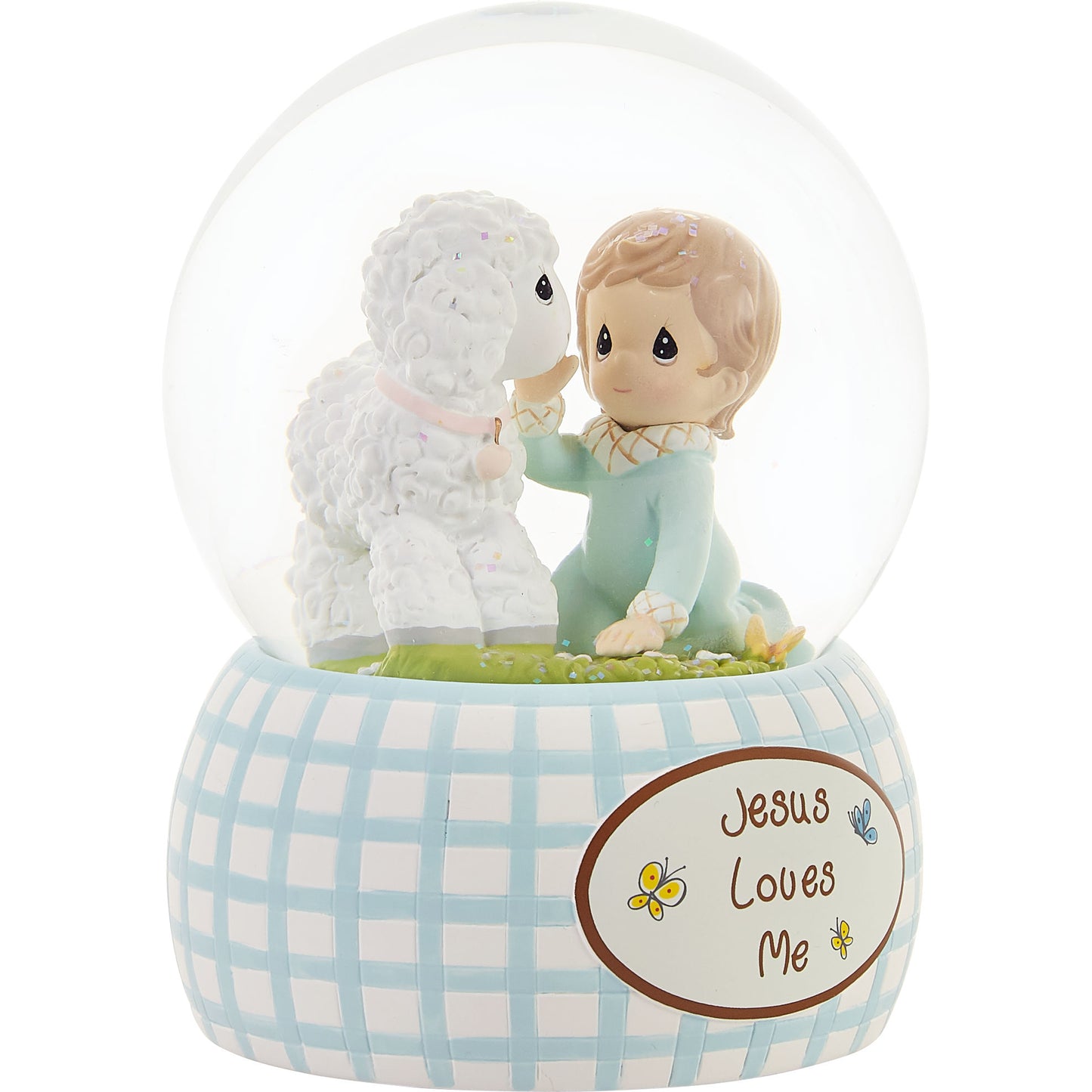 Jesus Loves Me Baby Boy Baptism Snow Globe