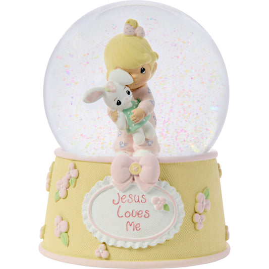 Jesus Loves Me Baby Girl With Bunny Snow Globe