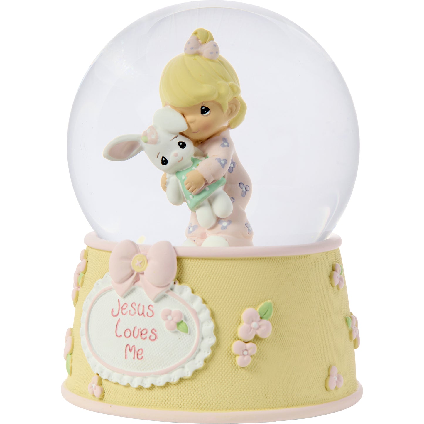 Jesus Loves Me Baby Girl With Bunny Snow Globe
