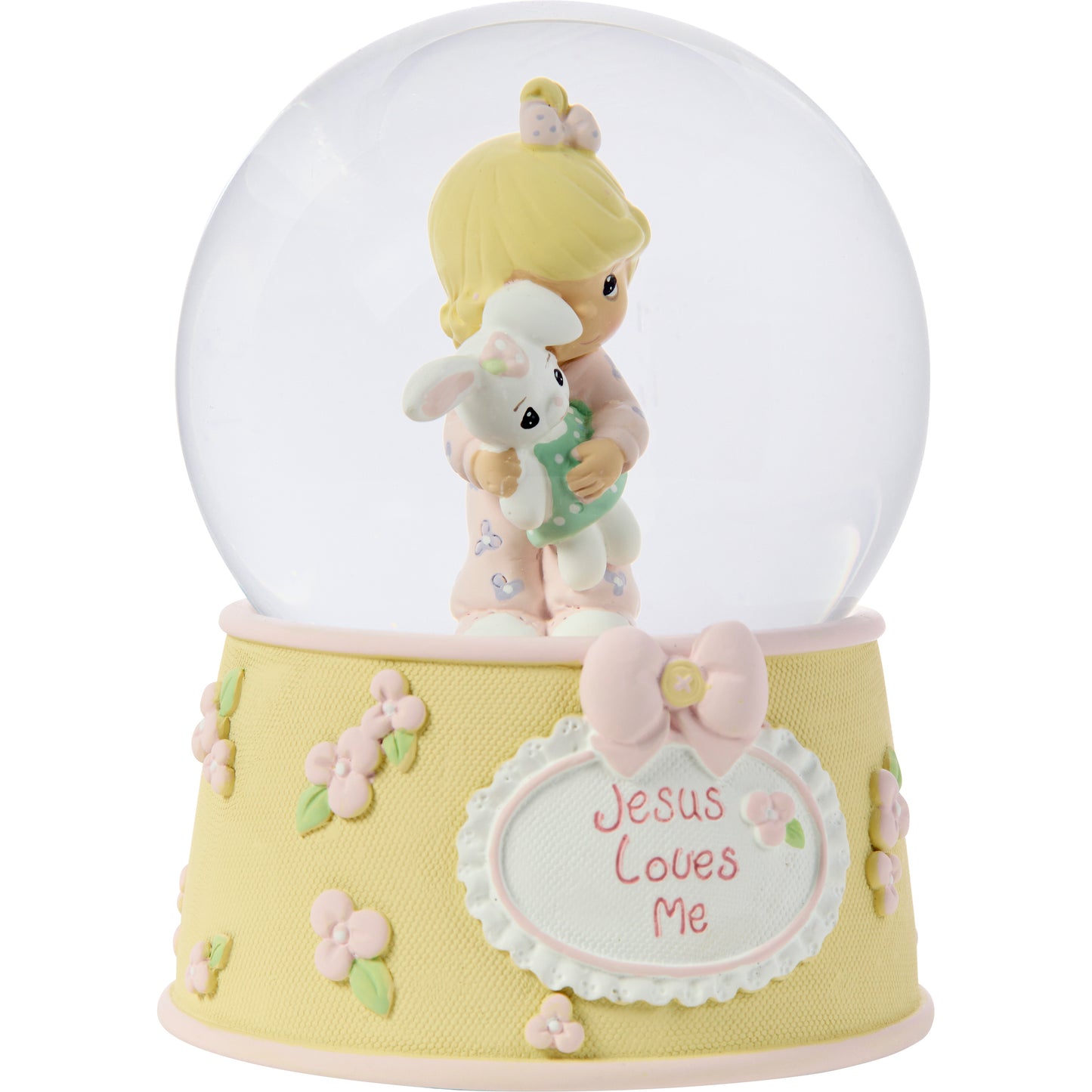 Jesus Loves Me Baby Girl With Bunny Snow Globe