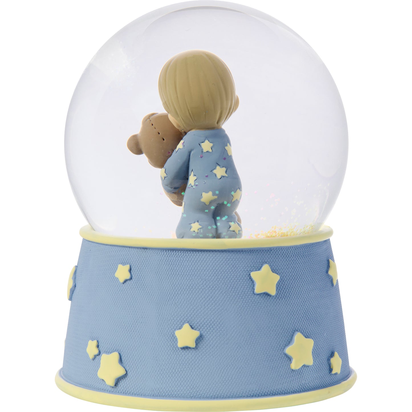 Jesus Loves Me Baby Boy With Bear Baptism Snow Globe