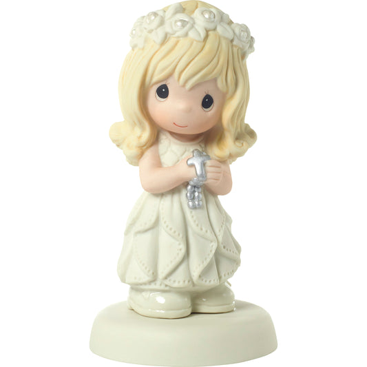 May His Light Shine In Your Heart Today And Always, Bisque Porcelain Figurine, Girl, Blonde