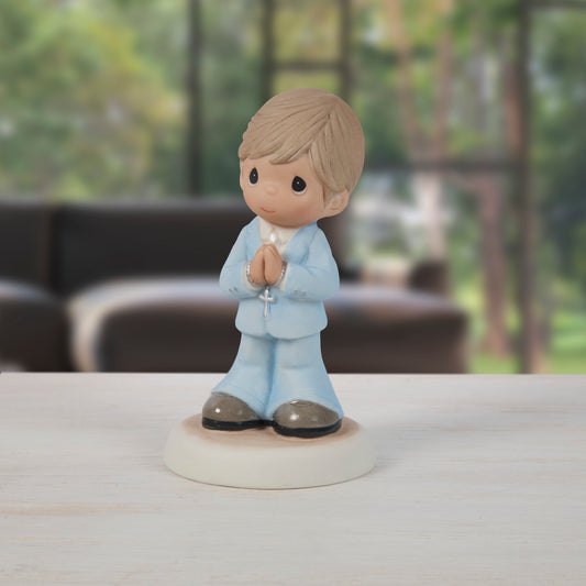 Blessings On Your First Communion Brunette Hair/Medium Skin Boy Figurine