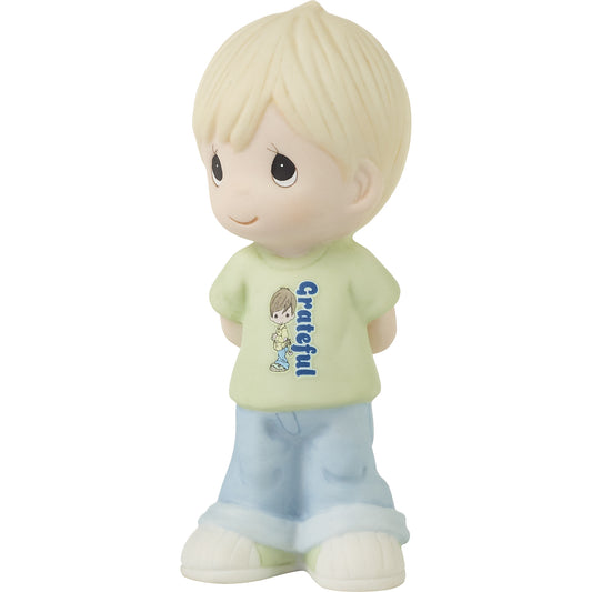 Blond Boy With Grateful T-Shirt Figurine