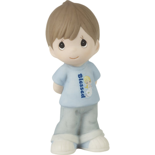 Brunette Boy With Blessed T-Shirt Figurine