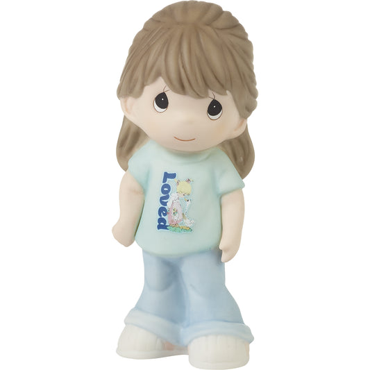 Brunette Girl With Loved T-Shirt Figurine