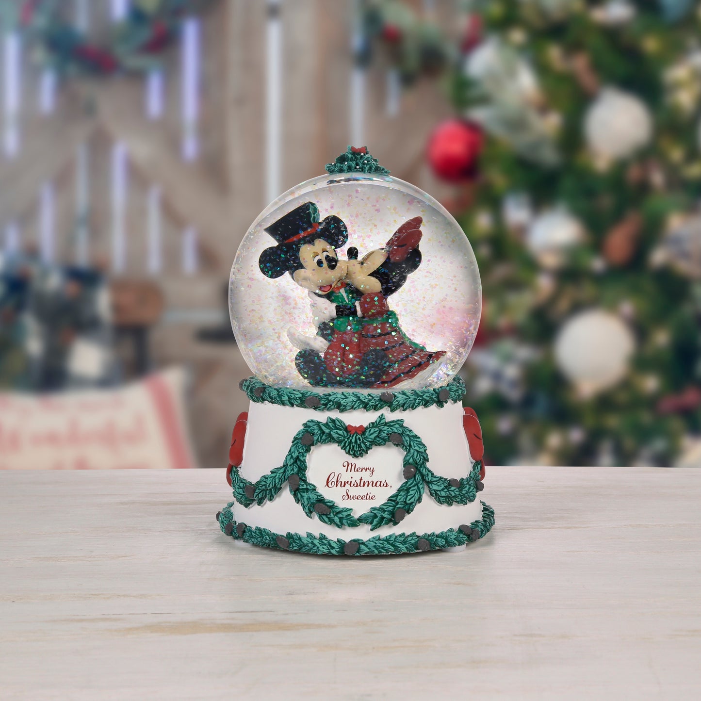 Merry Christmas, Sweetie Disney Mickey Mouse and Minnie Mouse Musical Snow Globe