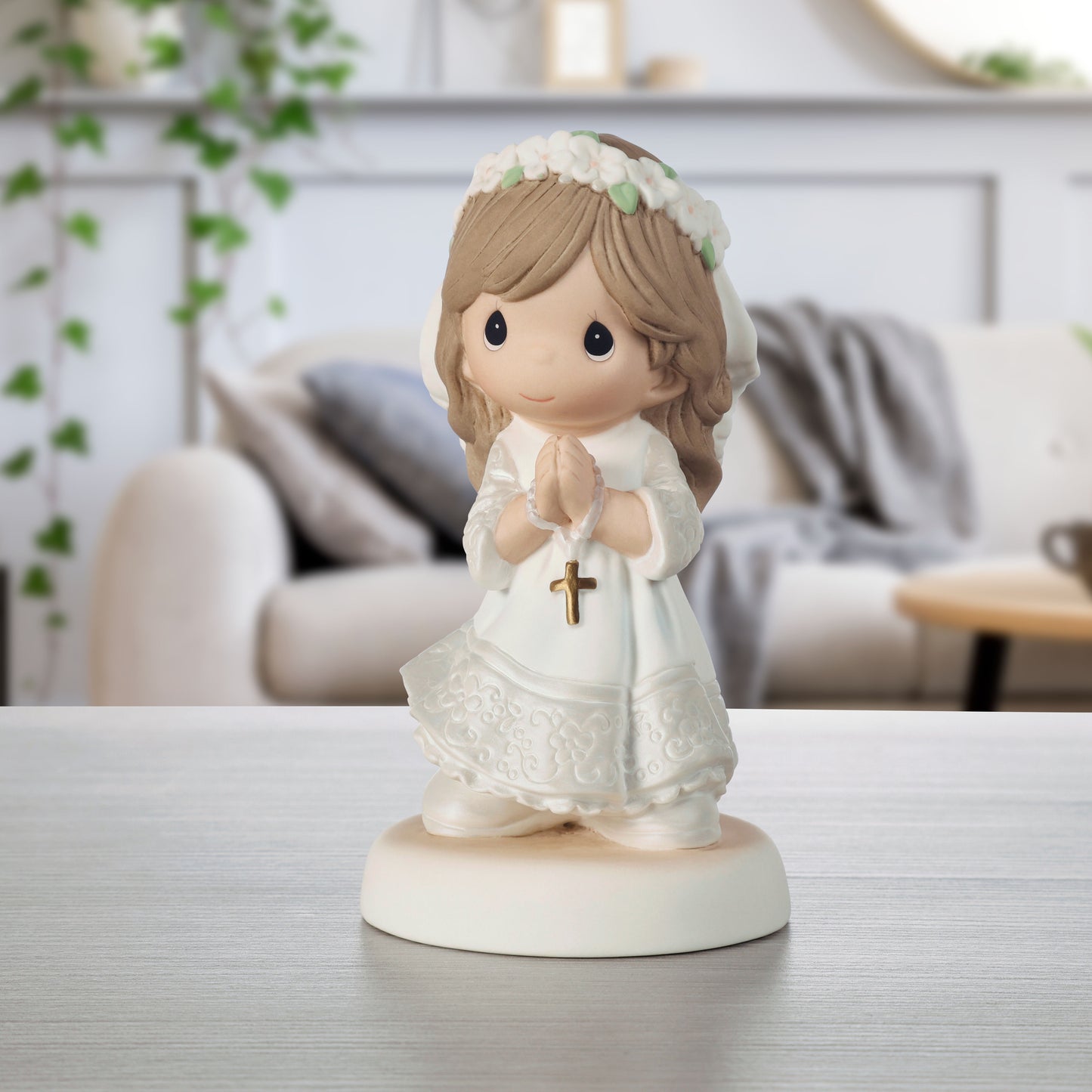 My First Communion Brunette Hair Girl Figurine