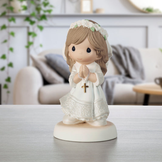 My First Communion Brunette Hair Girl Figurine
