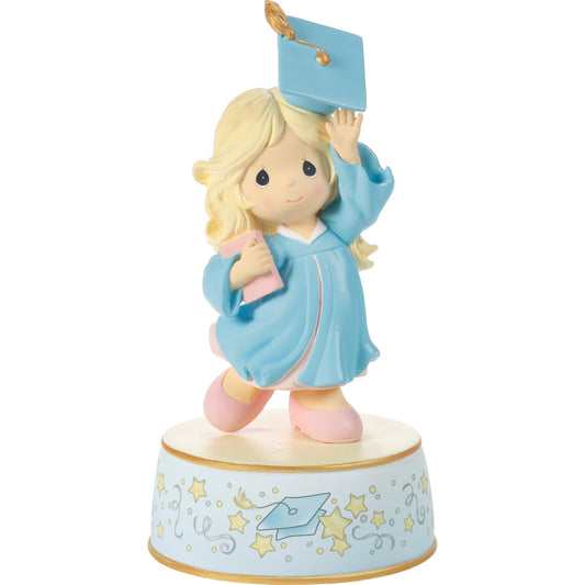 From Cap And Gown To New Horizons Blonde Girl/Blue Gown Graduation Musical