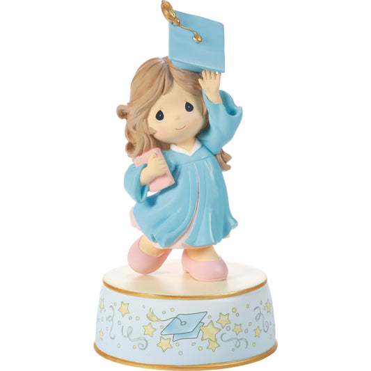 From Cap And Gown To New Horizons Brunette Girl/Blue Gown Graduation Musical