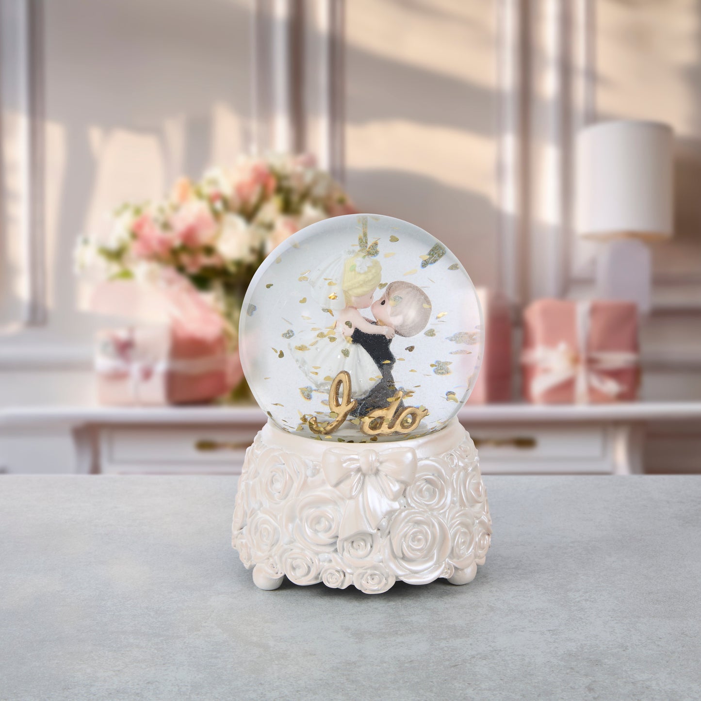 I Do, Today, Tomorrow, Always Wedding Couple Musical Snow Globe