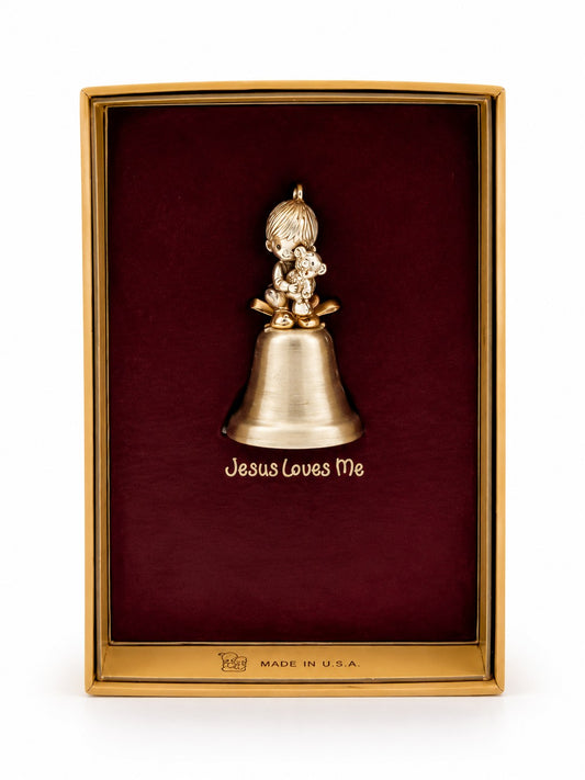 Jesus Loves Me Vintage Pewter Bell